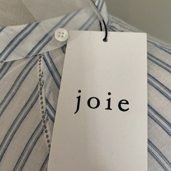 Joie Women's White Blue Dracha Stripe Long Sleeve Blouse Top Large - Picture 7 of 11